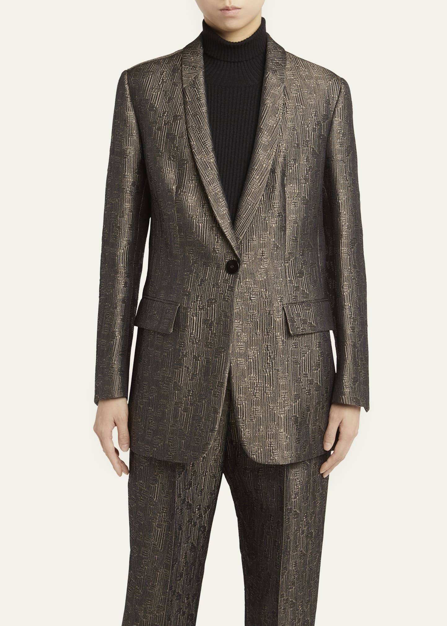 Geo Silk Jacquard Single-Breasted Blazer - 4