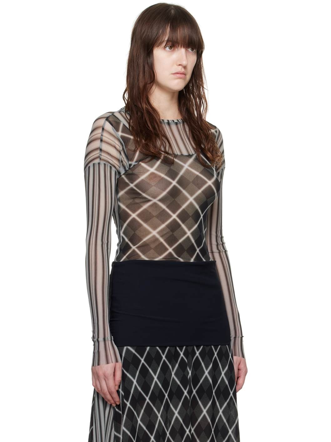 Black & Gray Twin Mesh Long Sleeve T-Shirt - 2