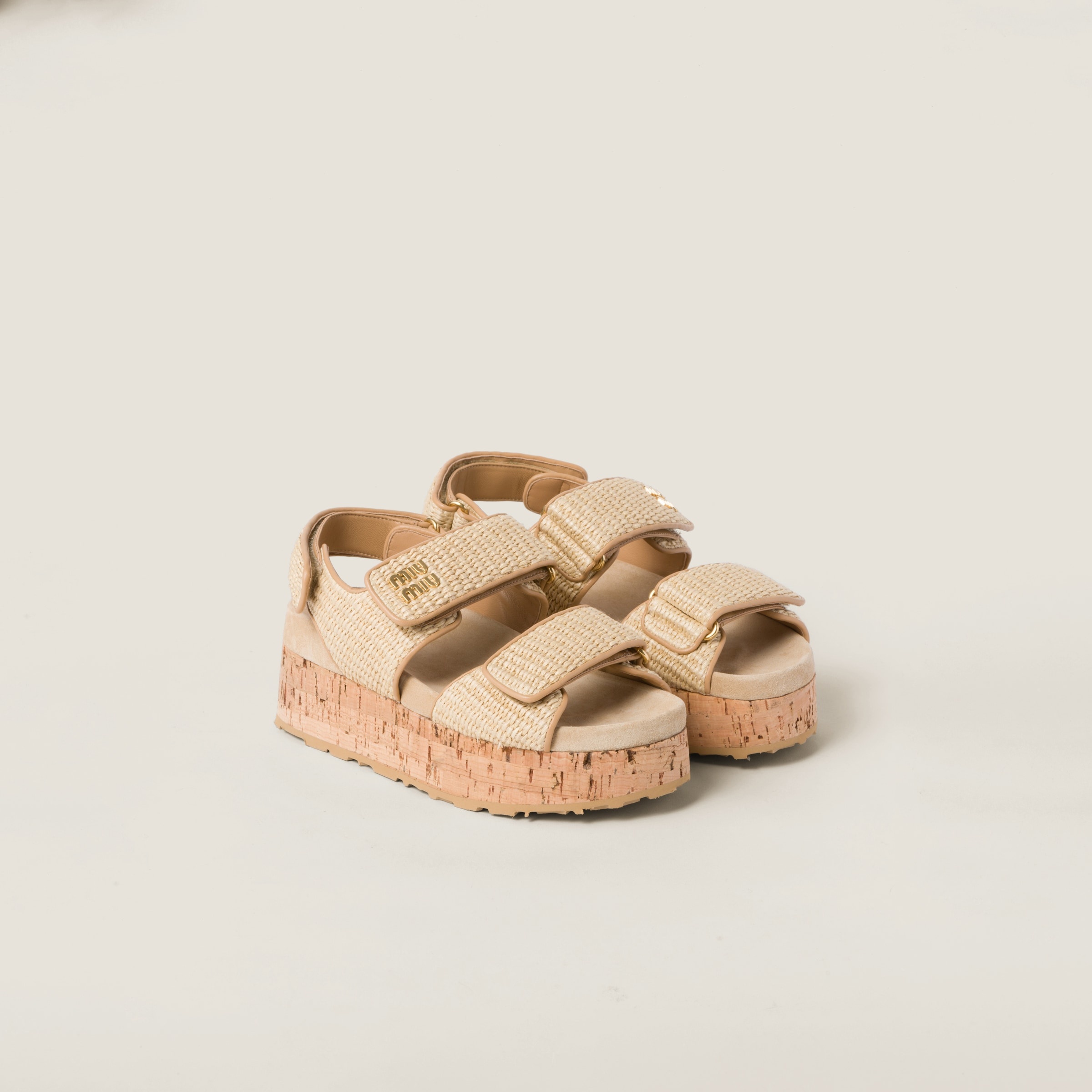 Raffia-effect woven fabric flatform sandals - 1