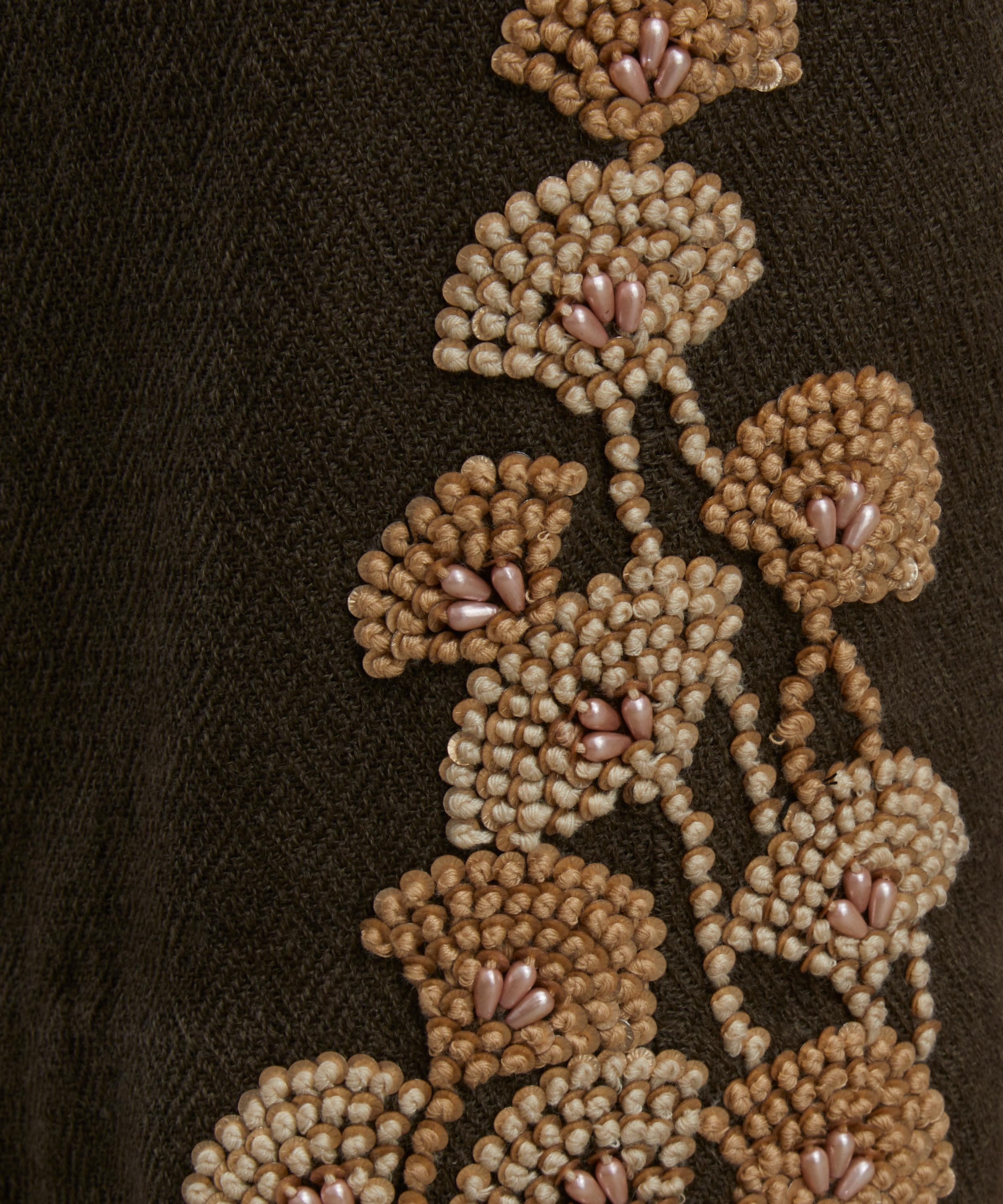 Khaki Double Pleat Hand-Embroidered Trousers - 5