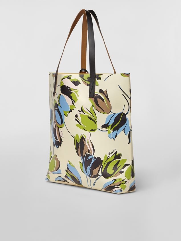 WHITE WINDBLOWN PRINT PVC SHOPPING BAG WITH CALFSKIN HANDLES - 3