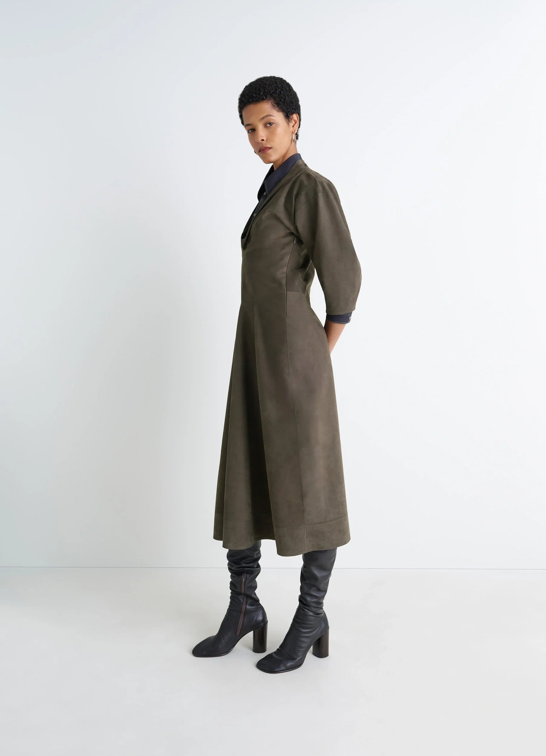 LEATHER V-NECK DRESS - 2