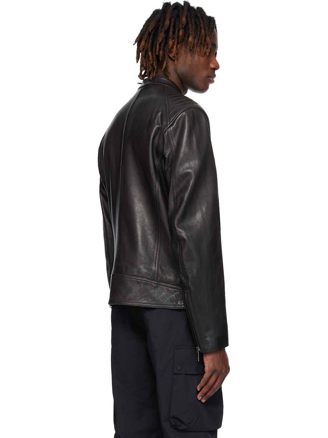 Black V Racer Leather Jacket - 3