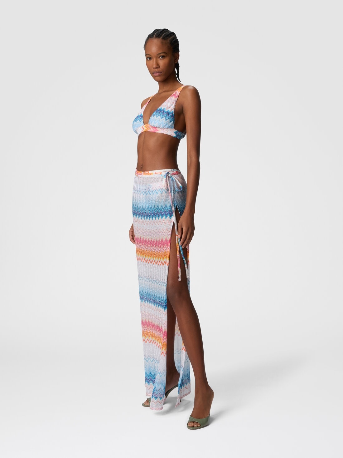Long skirt in zig zag lamé viscose blend with drawstring - 2