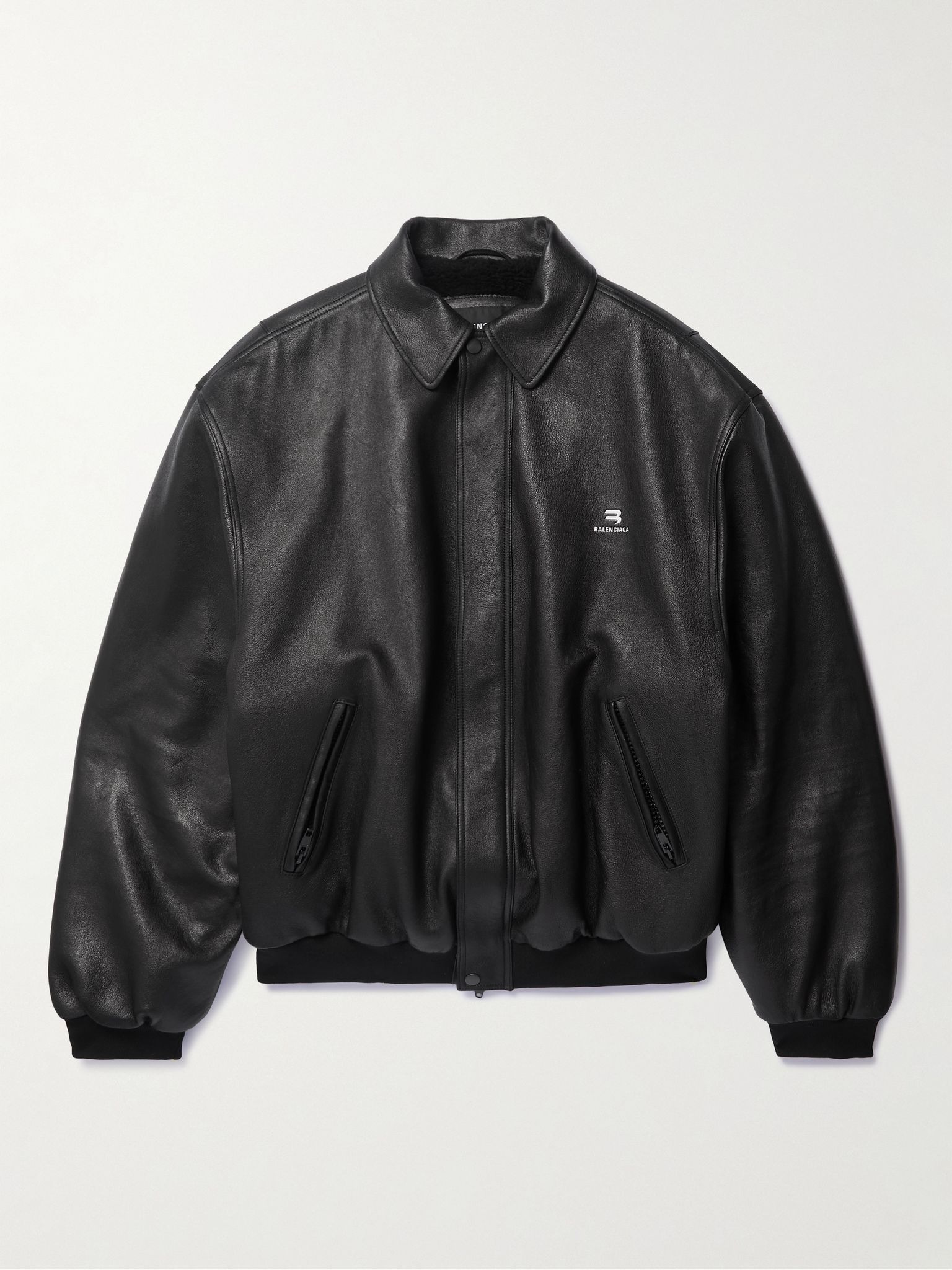 Logo-Embroidered Leather Blouson Jacket Black - 1