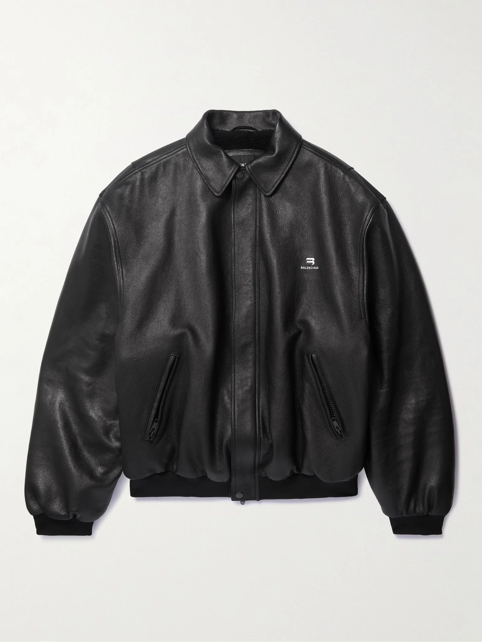 BALENCIAGA Logo-Embroidered Leather Blouson Jacket Black