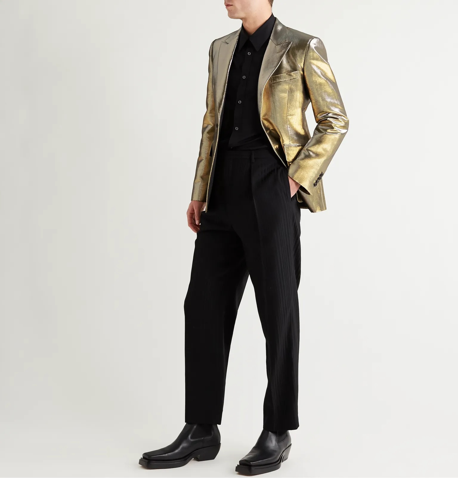 Metallic Cotton-Blend Moire Blazer - 2