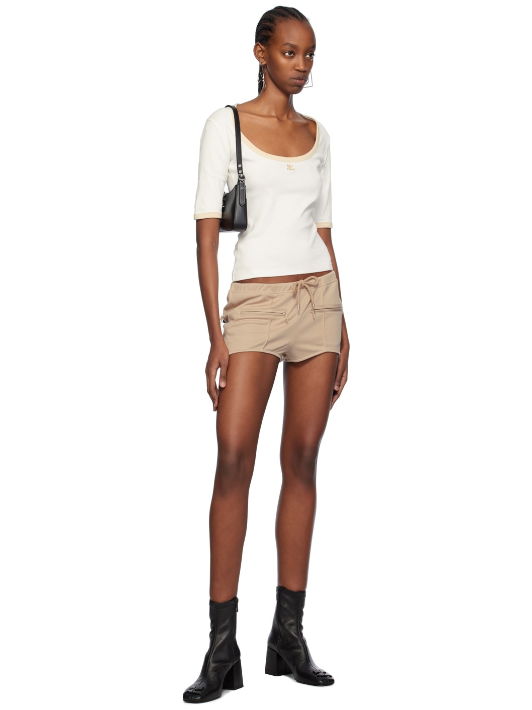 Beige Interlock Mini Shorts - 4