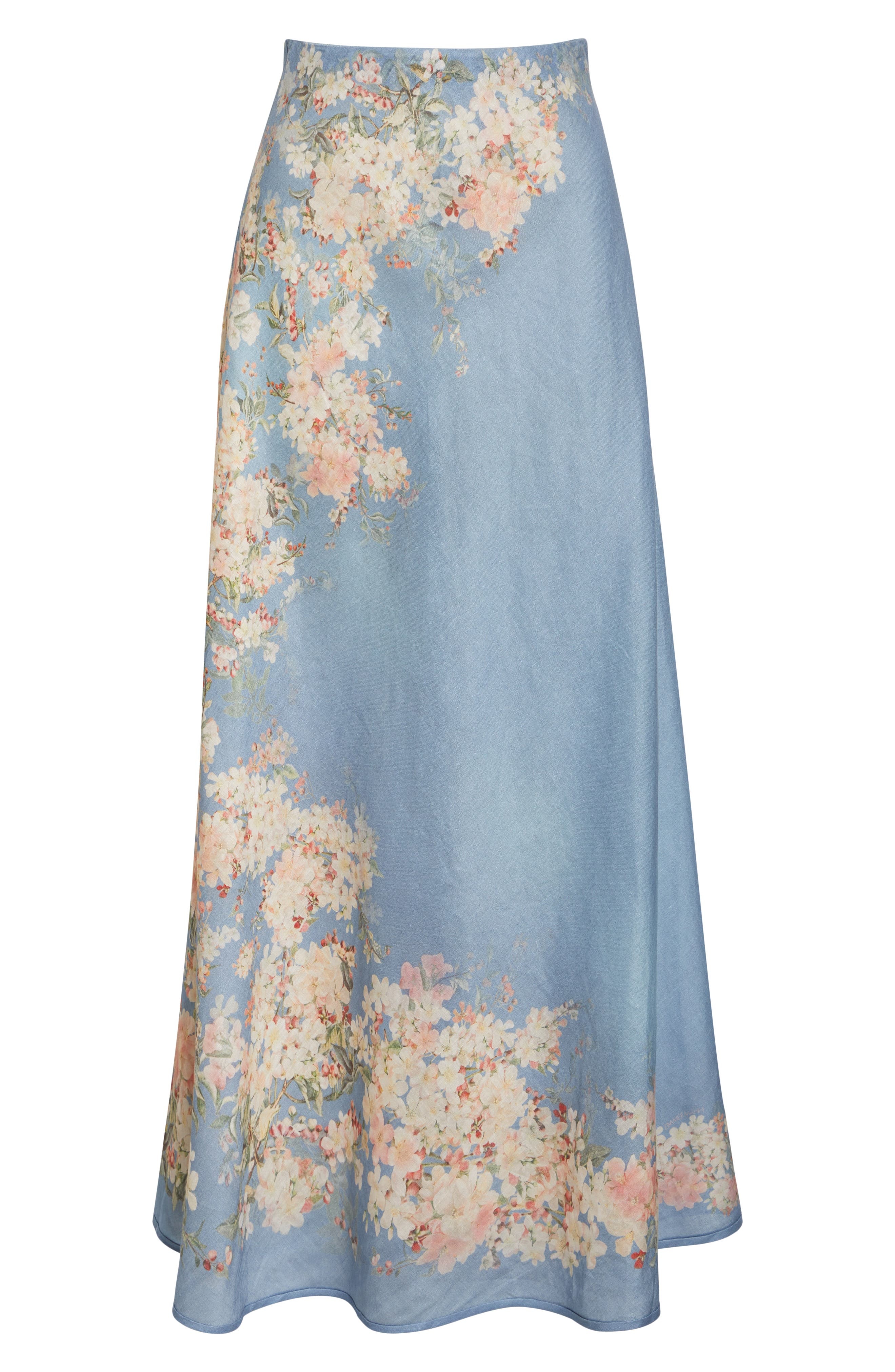 Zimmermann Cascadian Bias Cut Linen Maxi Skirt in Blue Botanical Floral at Nordstrom - 4
