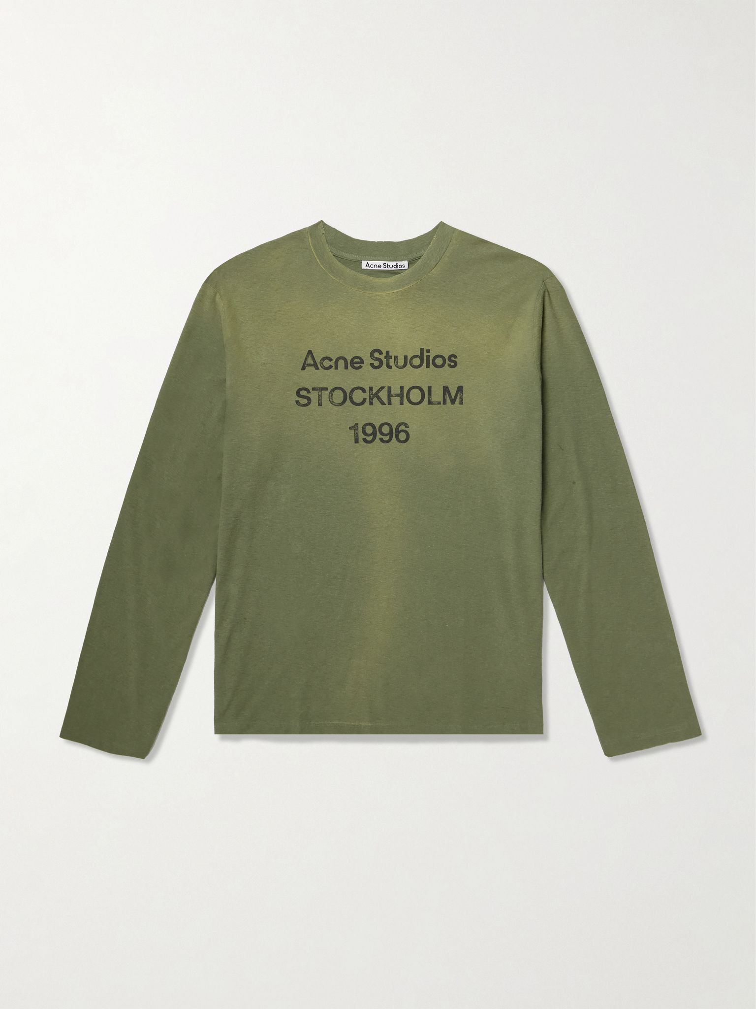 Edden U 1996 Logo-Print Distressed Cotton and Hemp-Blend T-Shirt Green - 1
