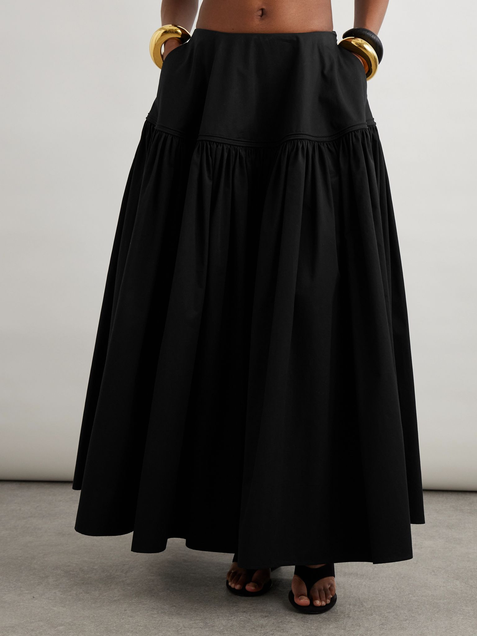 Gathered cotton-poplin maxi skirt Black - 3