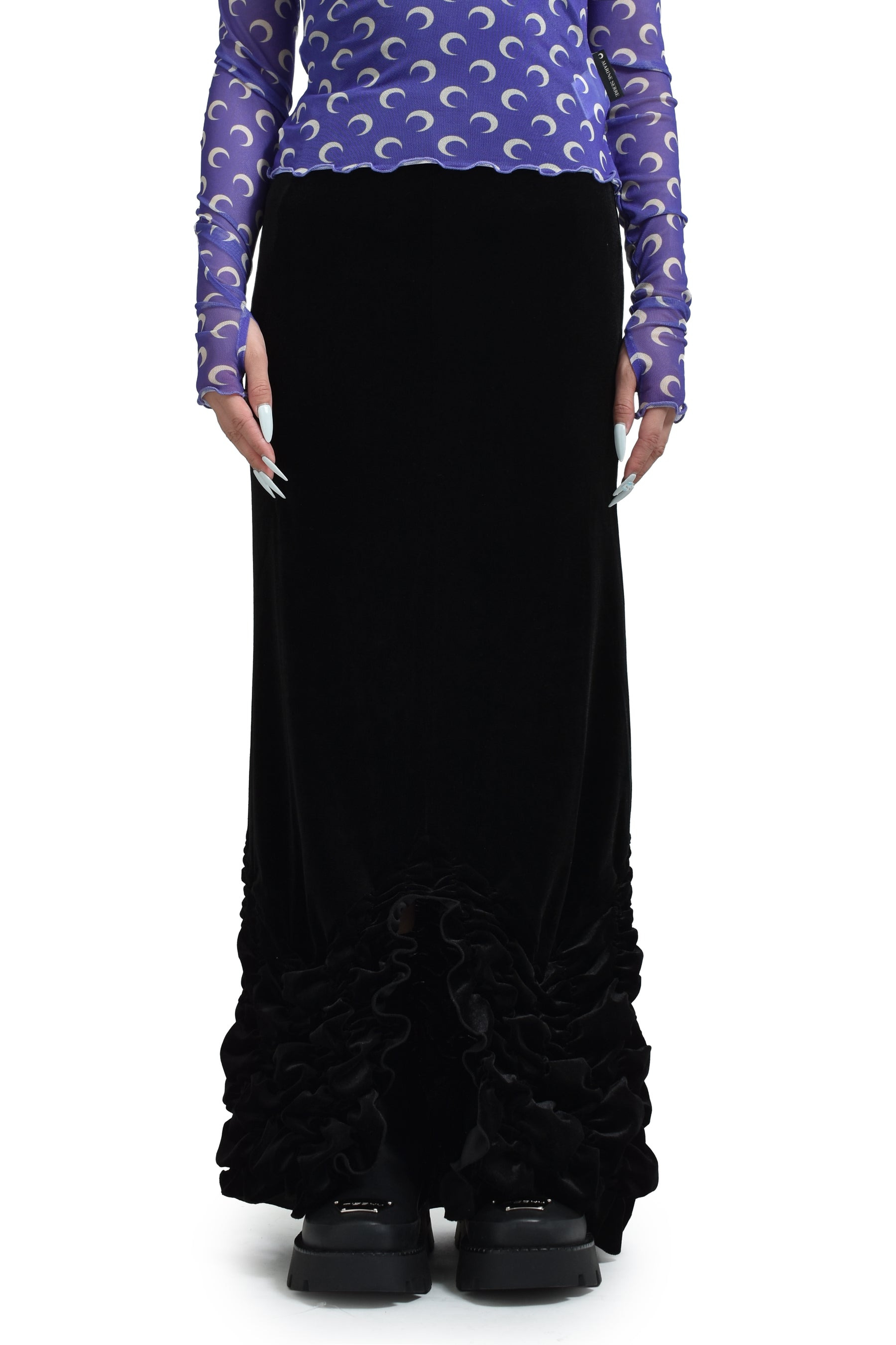 VELVET SMOCK SKIRT / BLK - 1