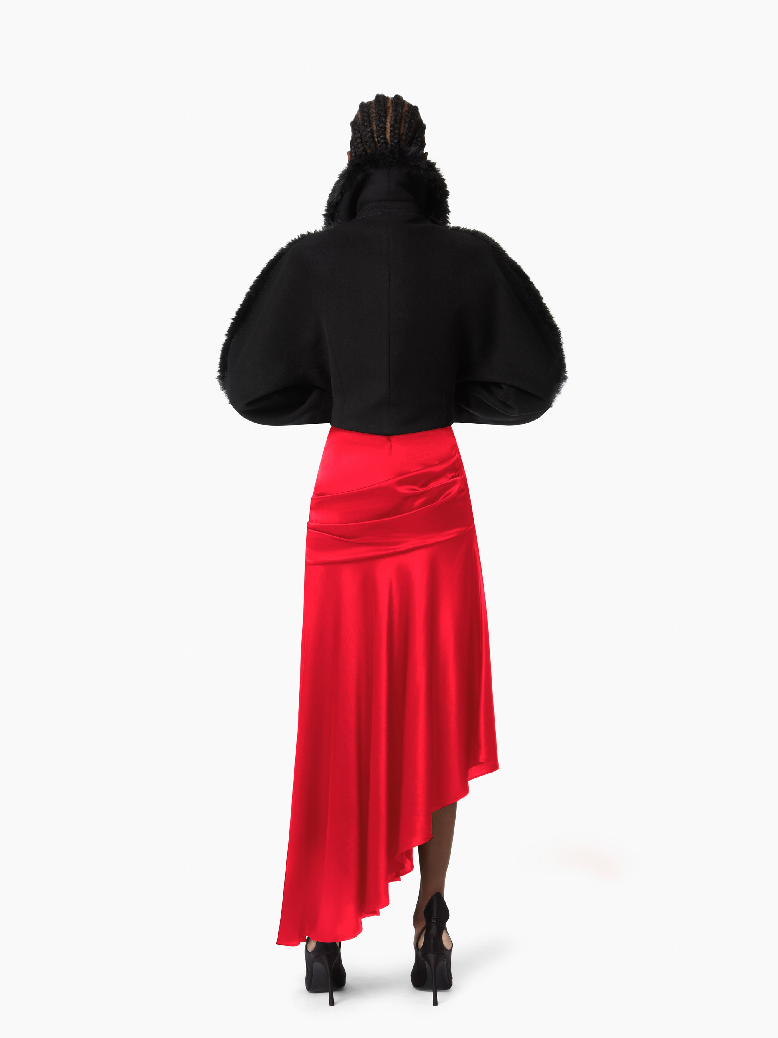 Red Asymmetric Draped Skirt - 4