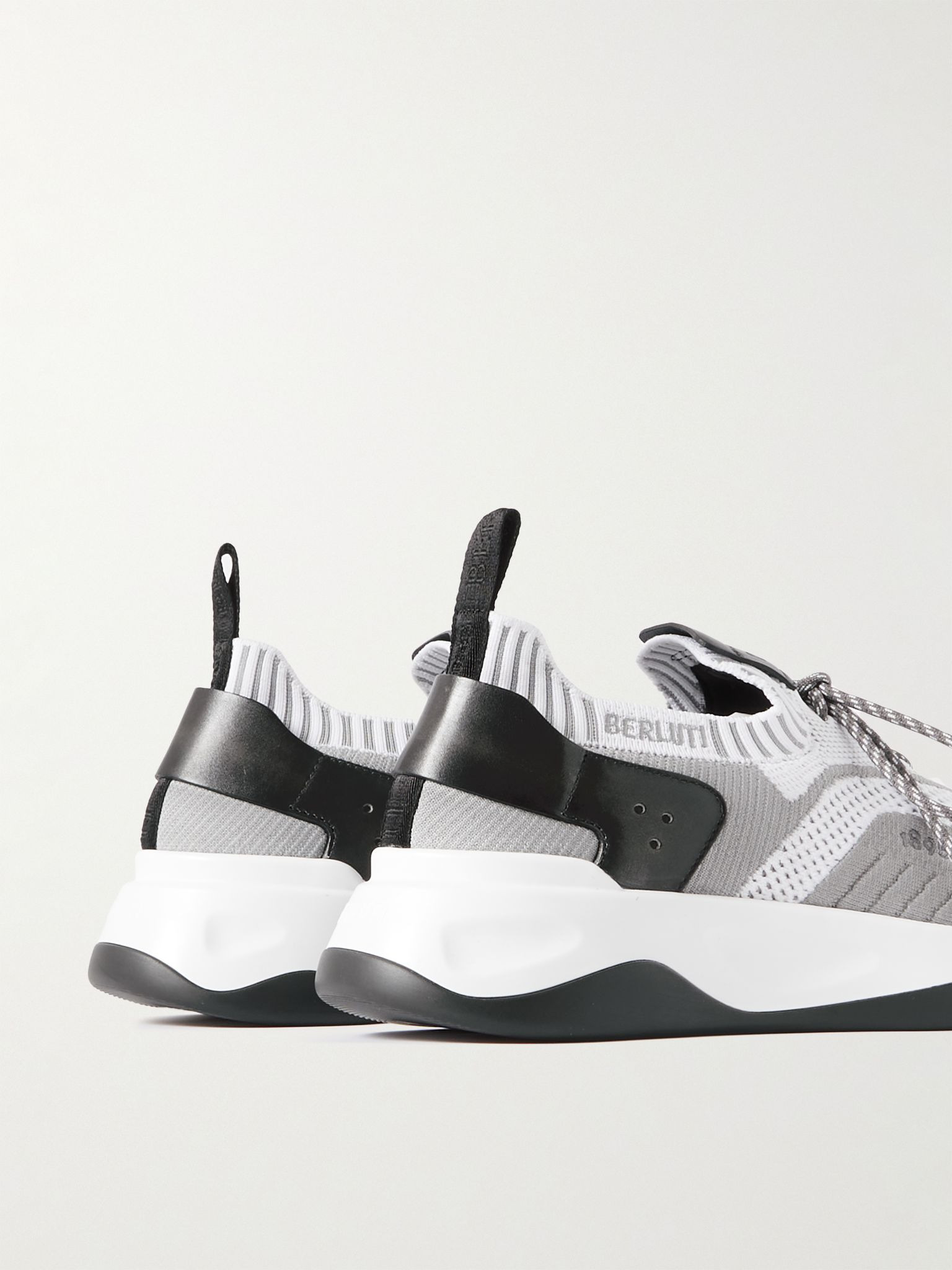 Venezia Leather-Trimmed Stretch-Knit Sneakers White - 5