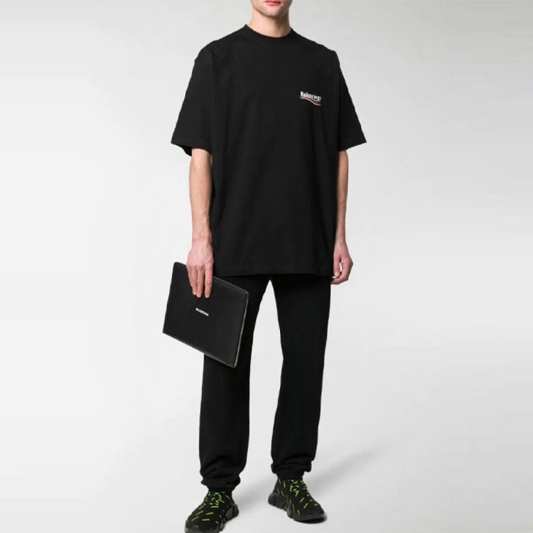 (WMNS) Balenciaga Political Campaign Logo Short Sleeve T-Shirt 'Black' 612964TKVJ11070 - 3