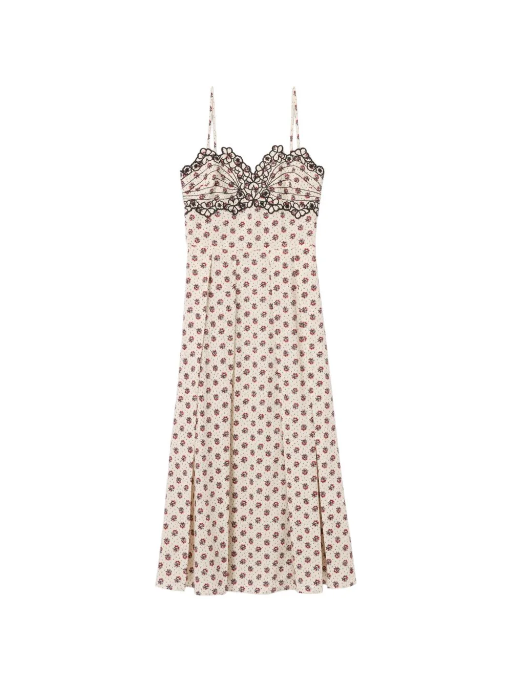 floral-print embroidered midi dress - 1