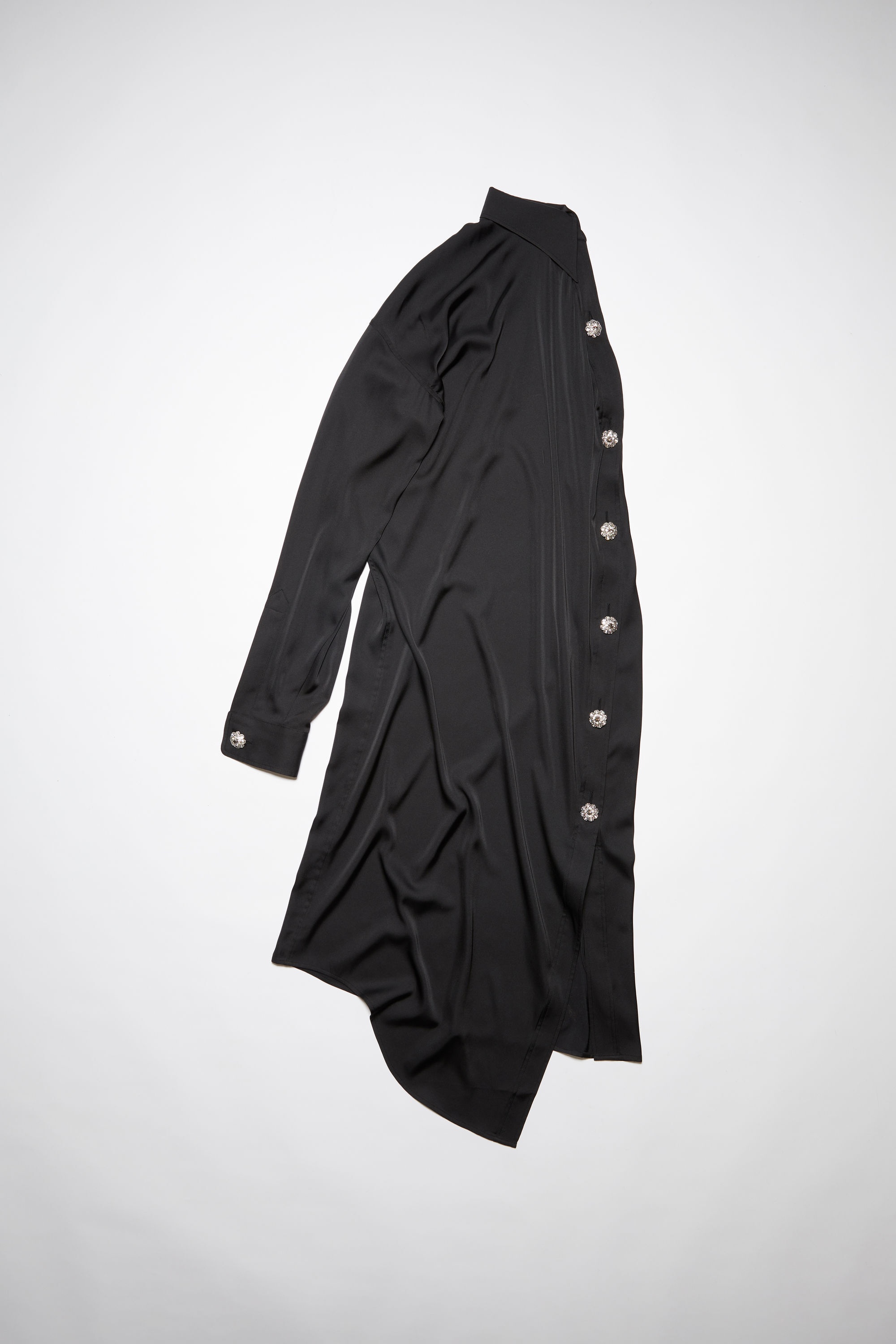 Satin asymmetric shirt dress - Black - 7
