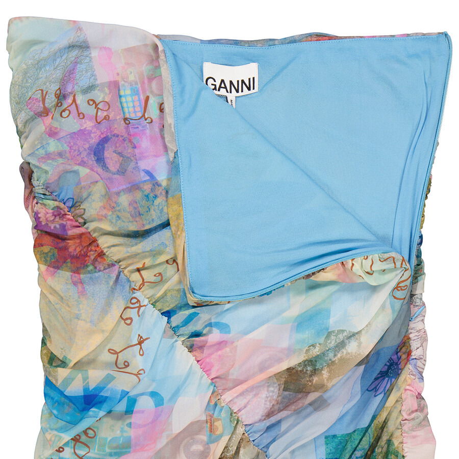 Ganni Ladies Wild Orchid Wild Orchid-Print Ruched Midi Skirt - 6