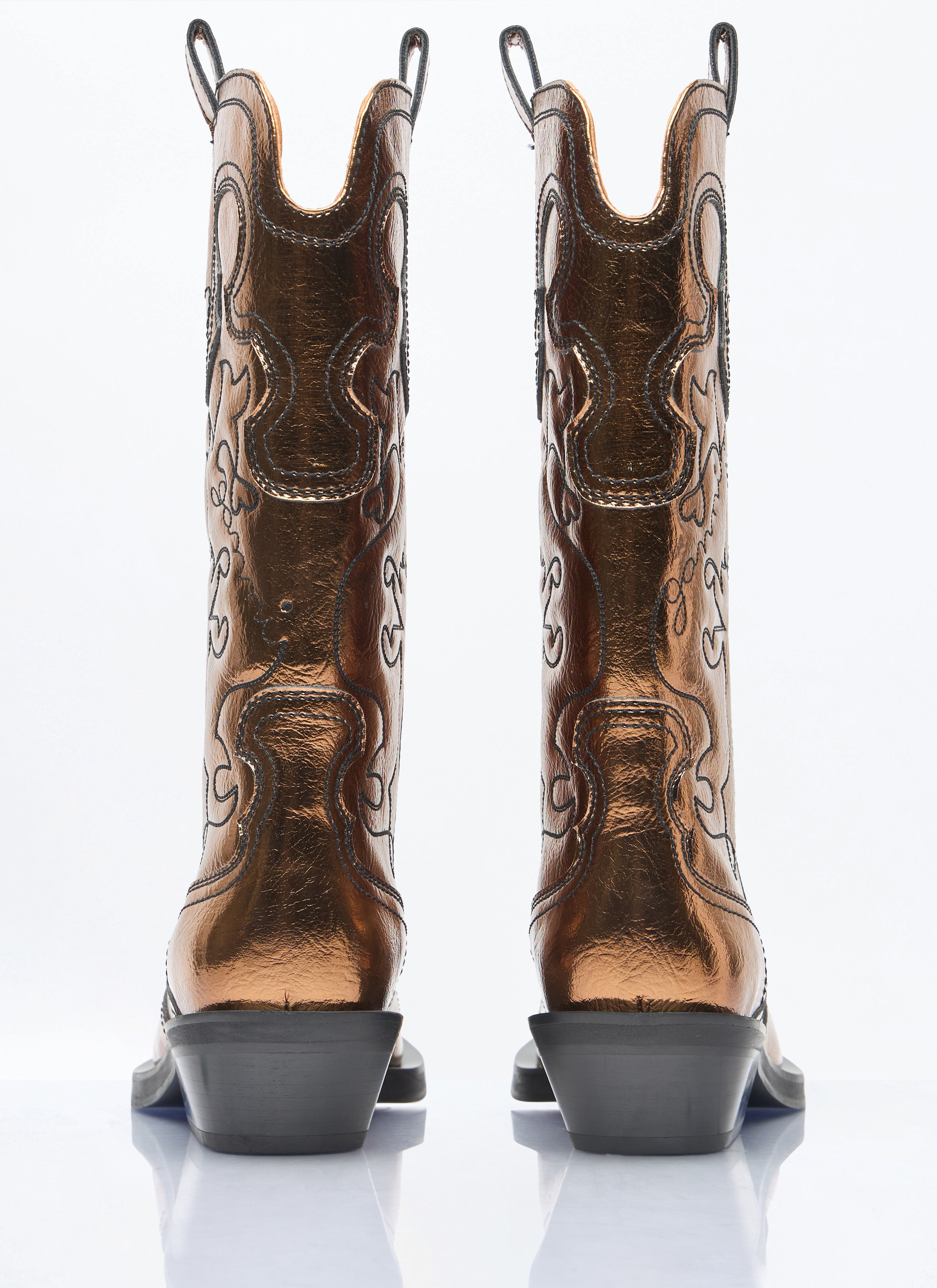 Ganni Women Mid Shaft Embroidered Metallic Western Boots - 5