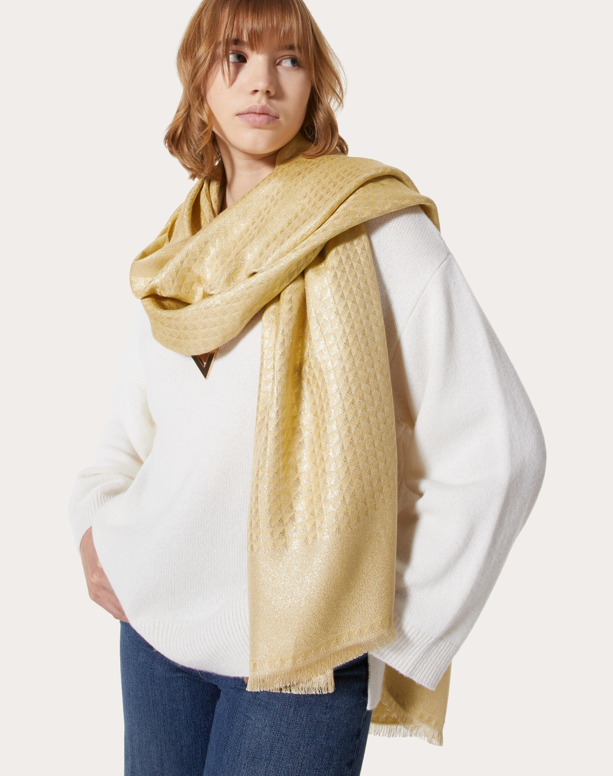 MAXI STUD LUREX JACQUARD STOLE IN SILK AND CASHMERE 75X200 CM - 4