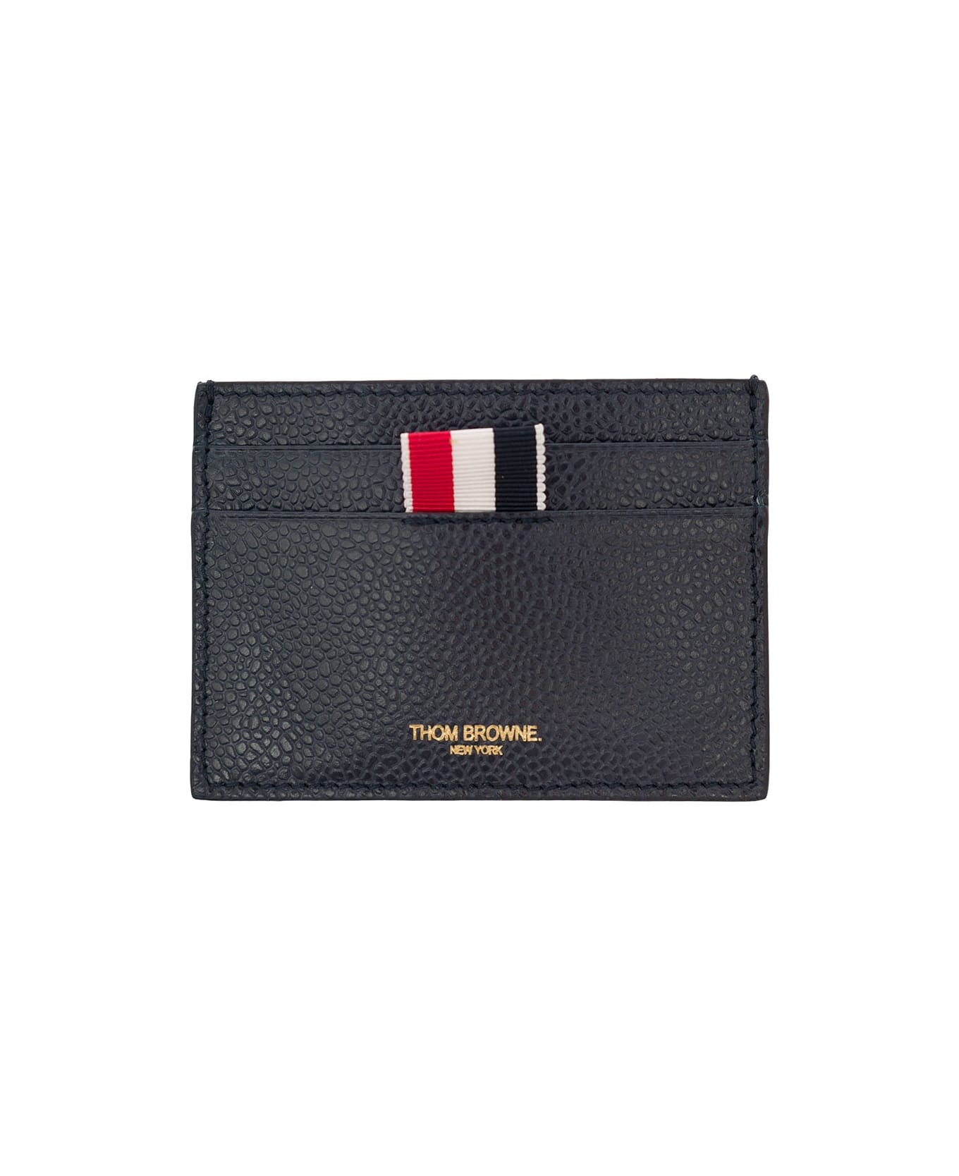 Single Card Holder W/ 4 Bar Applique Stripe In Pebble Grain Leather - 1