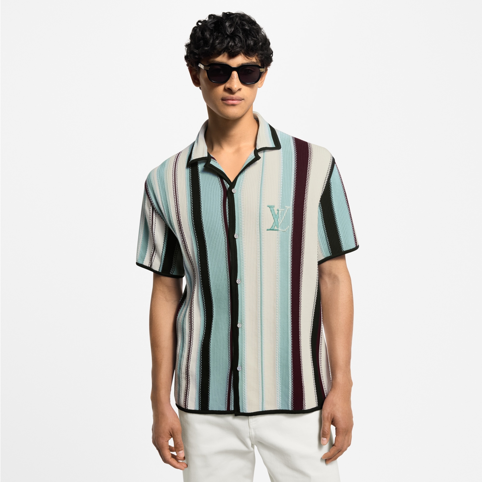 Striped Crochet Short-Sleeved Shirt - 2
