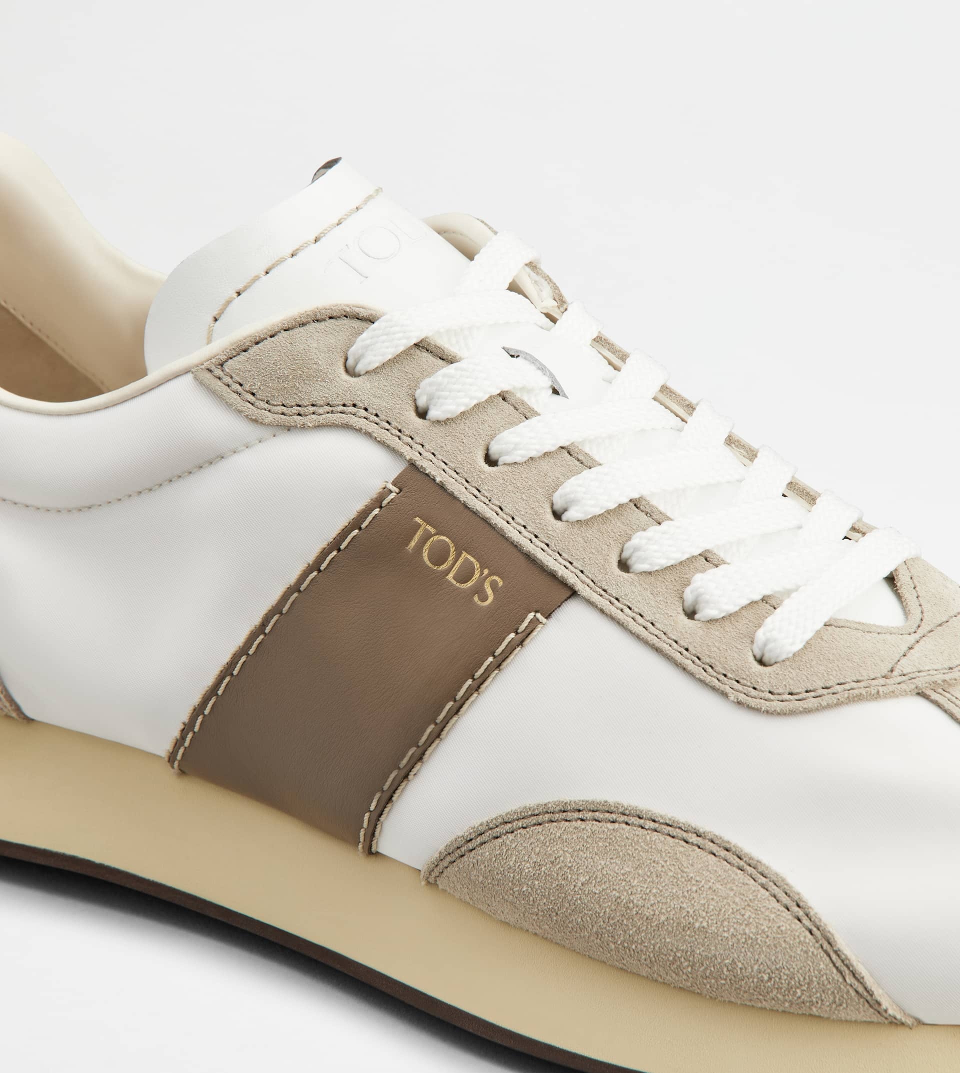 SNEAKERS IN LEATHER AND TECHNICAL FABRIC - BEIGE, WHITE, BROWN - 5