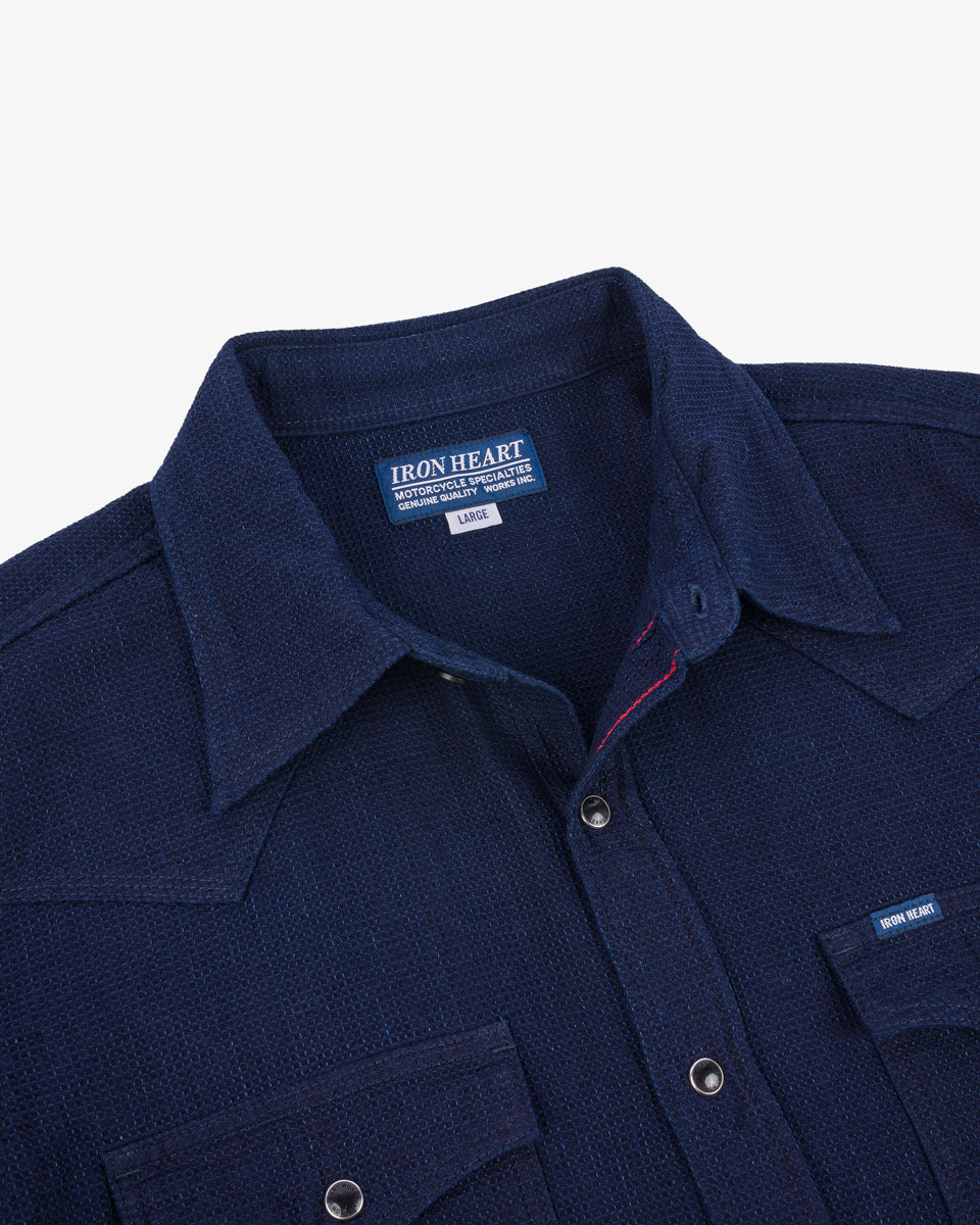 IHSH-413-IND 5oz Selvedge Dobby Cloth Western Shirt - Indigo - 14