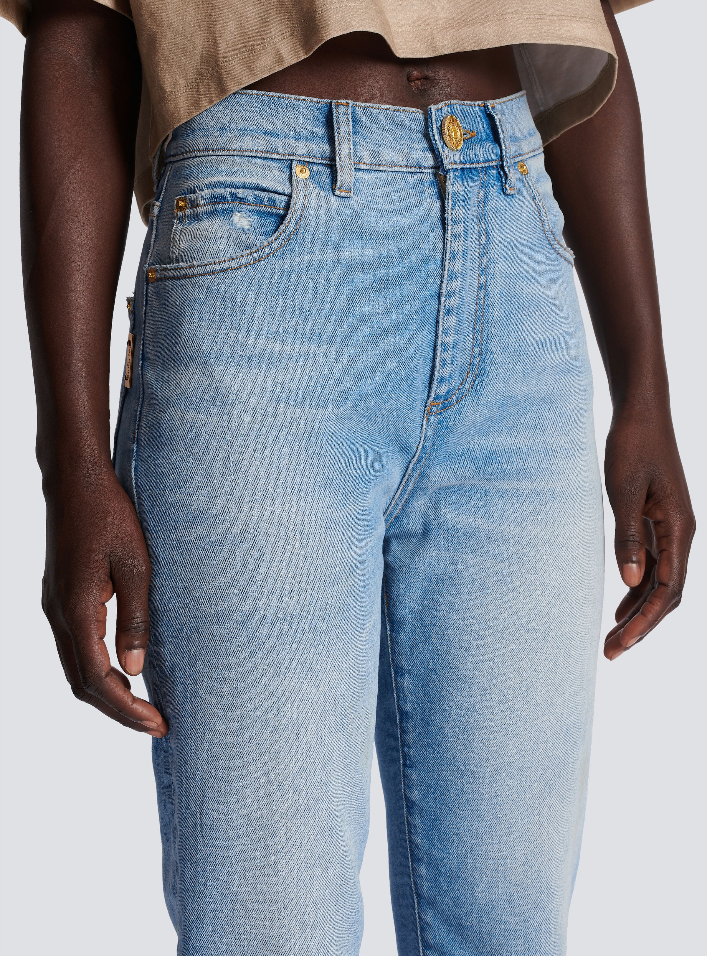 Faded denim slim fit jeans - 6