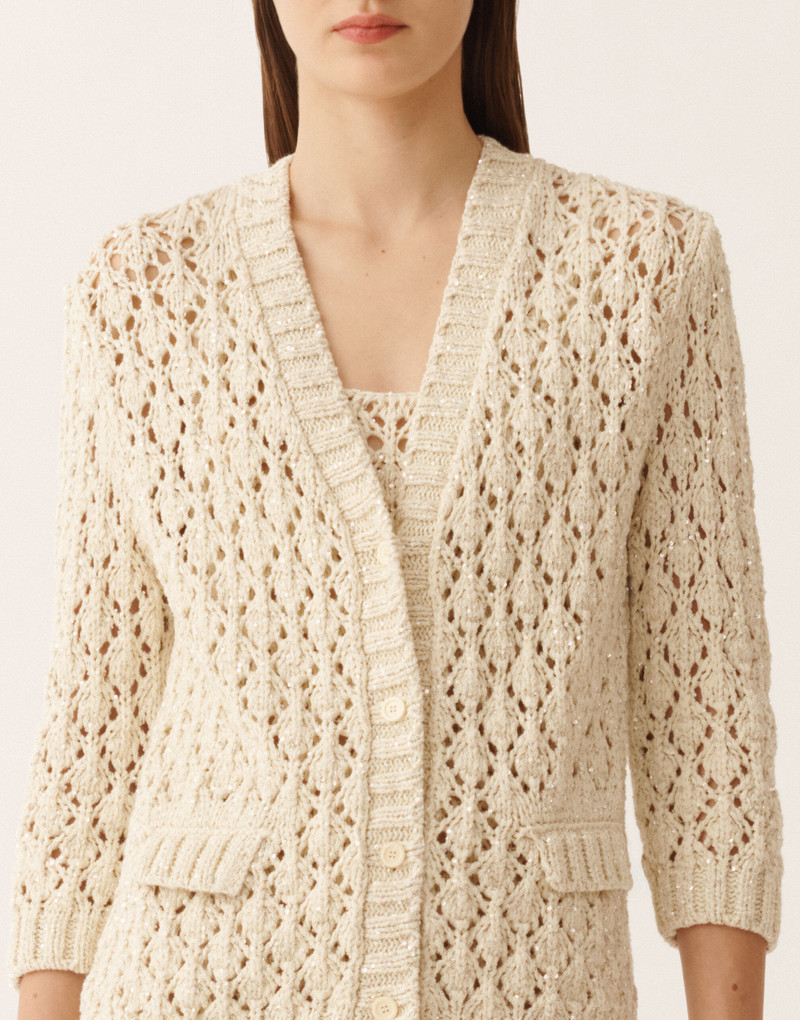 Cotton tape cardigan with sequins 5