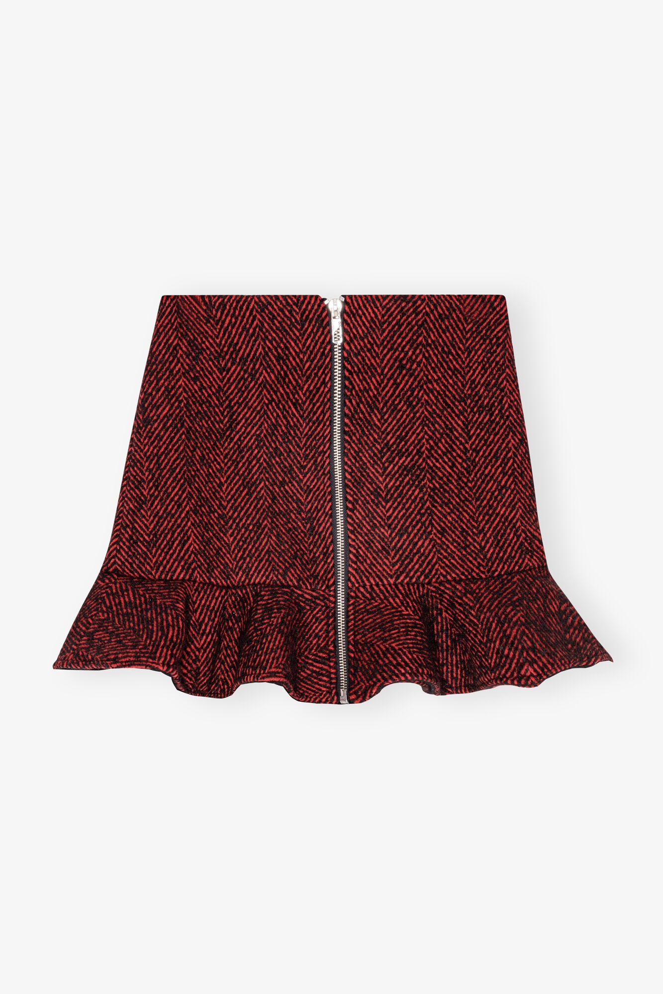 RED HERRINGBONE WOOL MINI SKIRT - 1