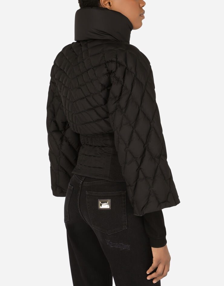 Quilted nylon jacket with knit sleeves and crystal DG embellishment - 5