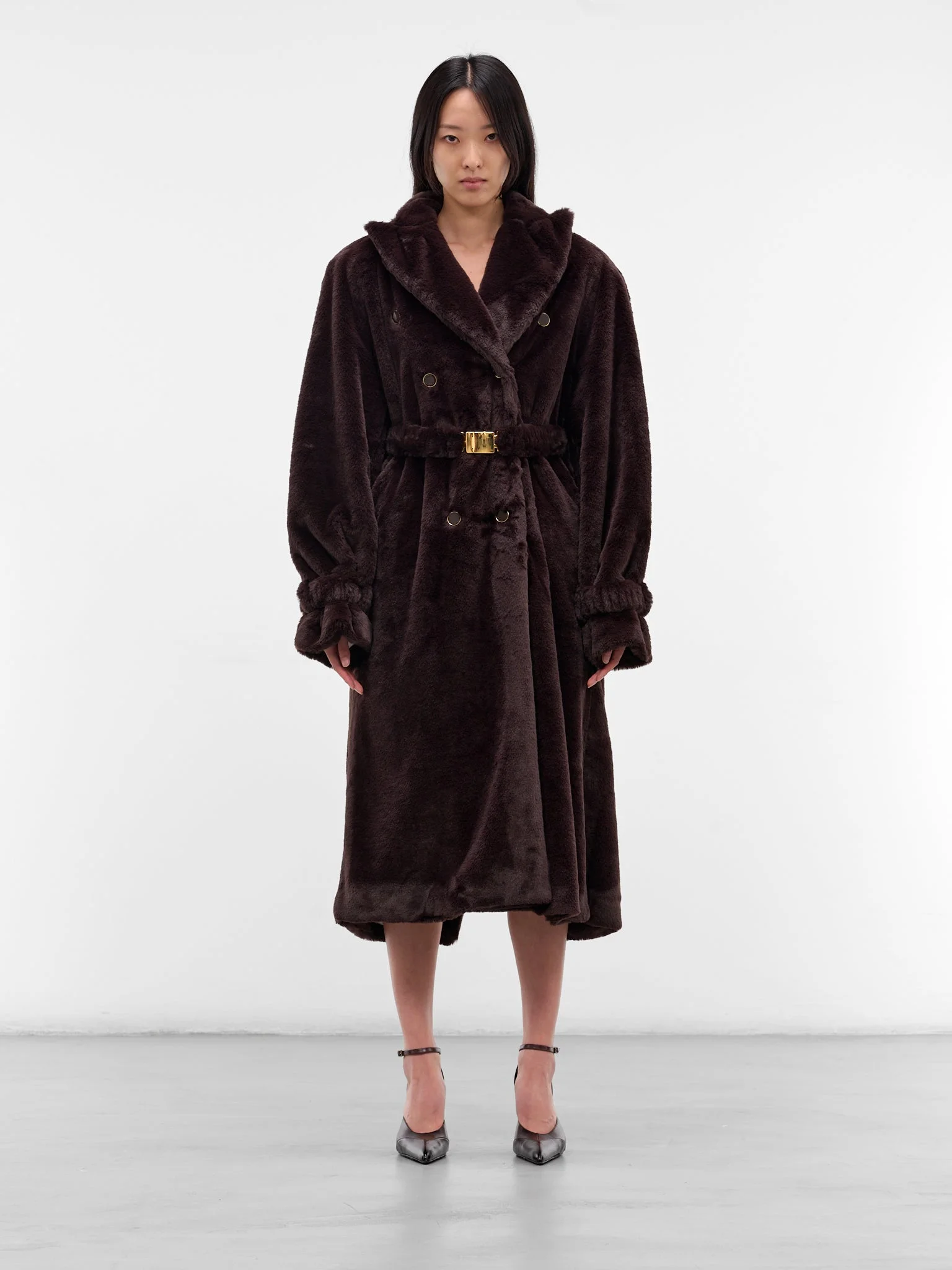 Brown Oversized Vegan Fur Coat - 1