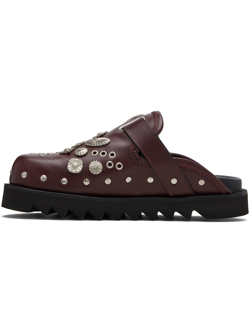 SSENSE Exclusive Burgundy Eyelet Metal Sabot Loafers - 3