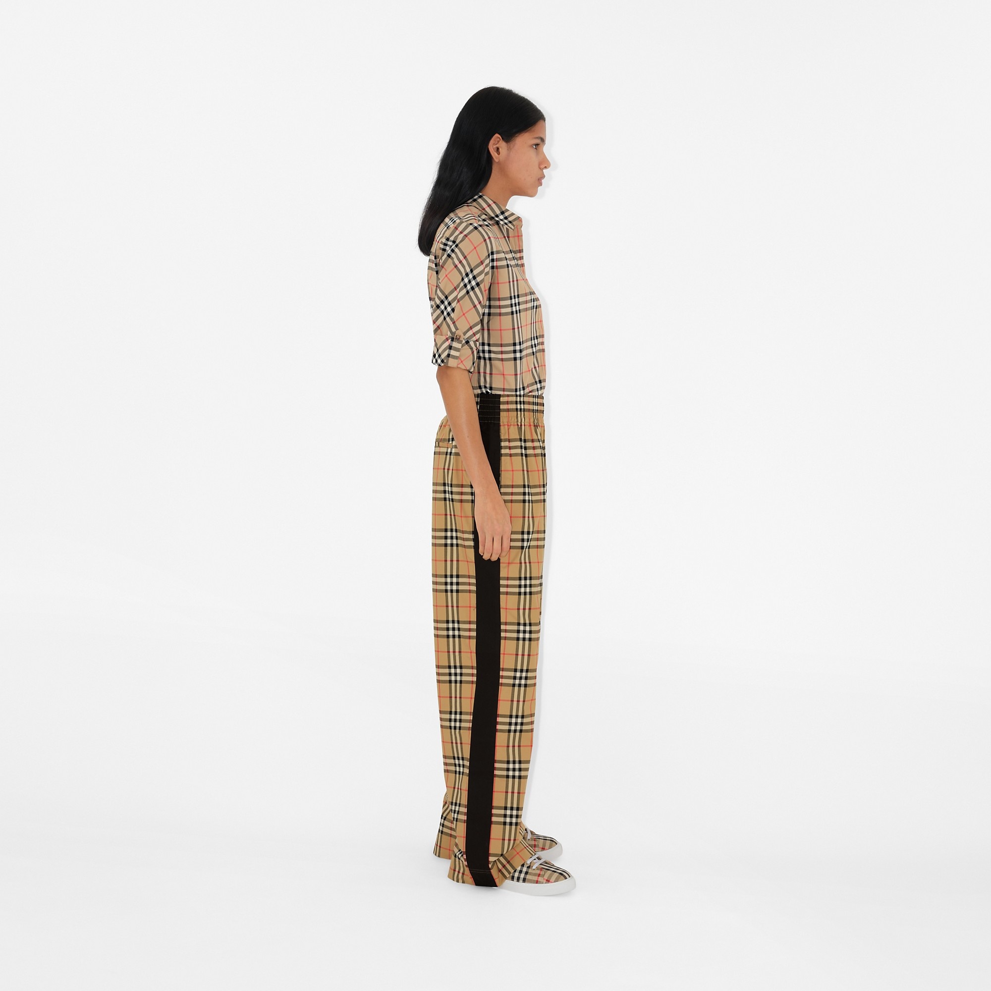 Side Stripe Vintage Check Stretch Cotton Trousers - 3