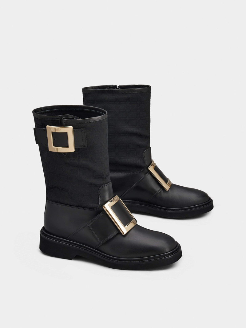 Viv' Rangers Metal Buckle Biker Boots in Leather and Fabric 3
