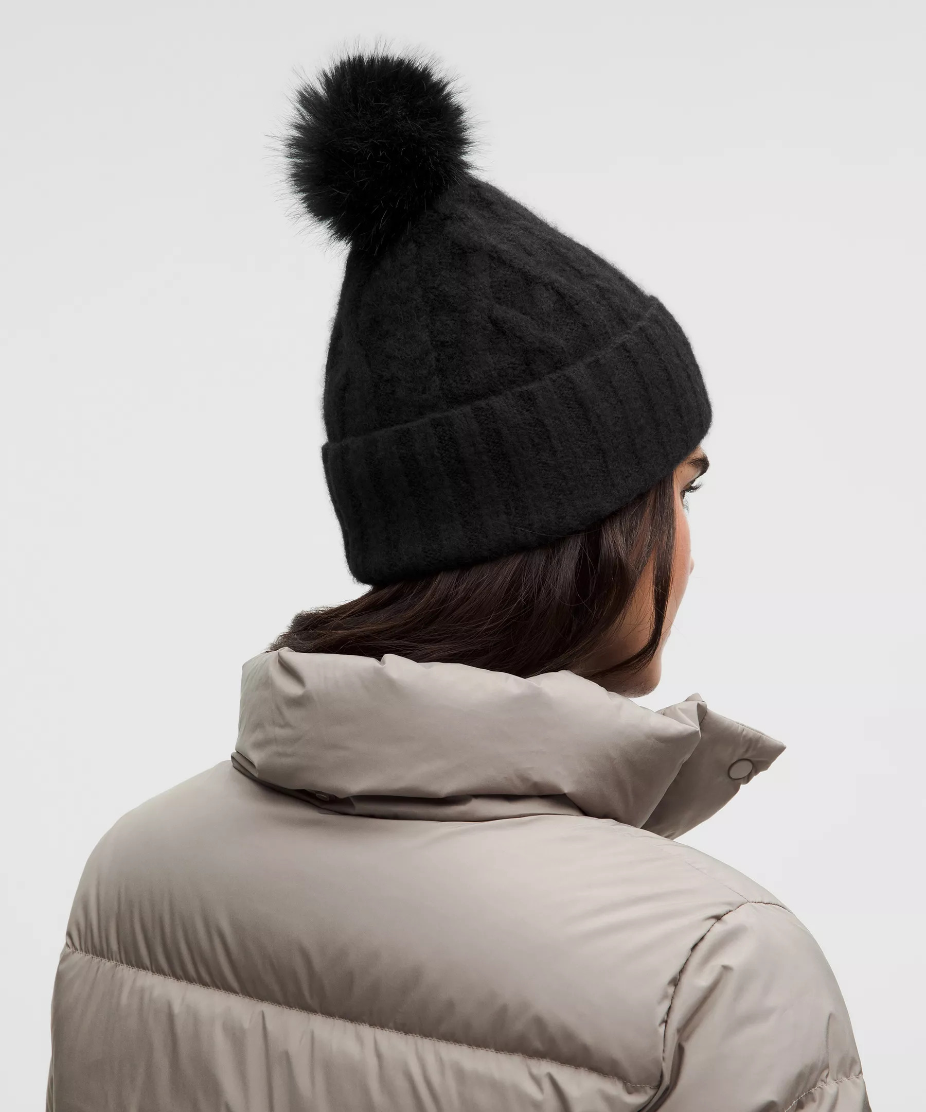 Women's Alpaca Wool-Blend Cable-Knit Pom Beanie - 3