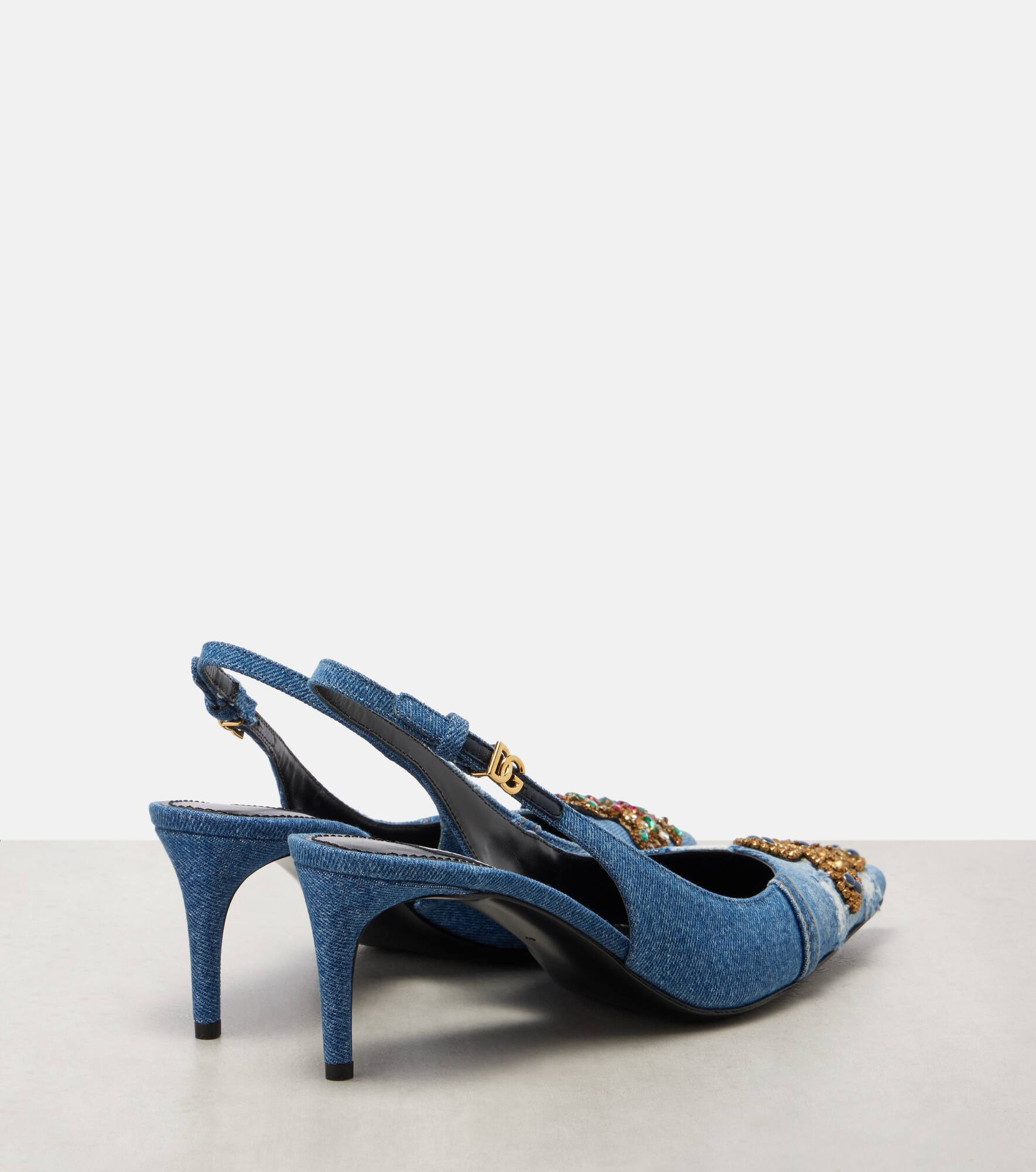 Embellished 60 denim slingback pumps - 2