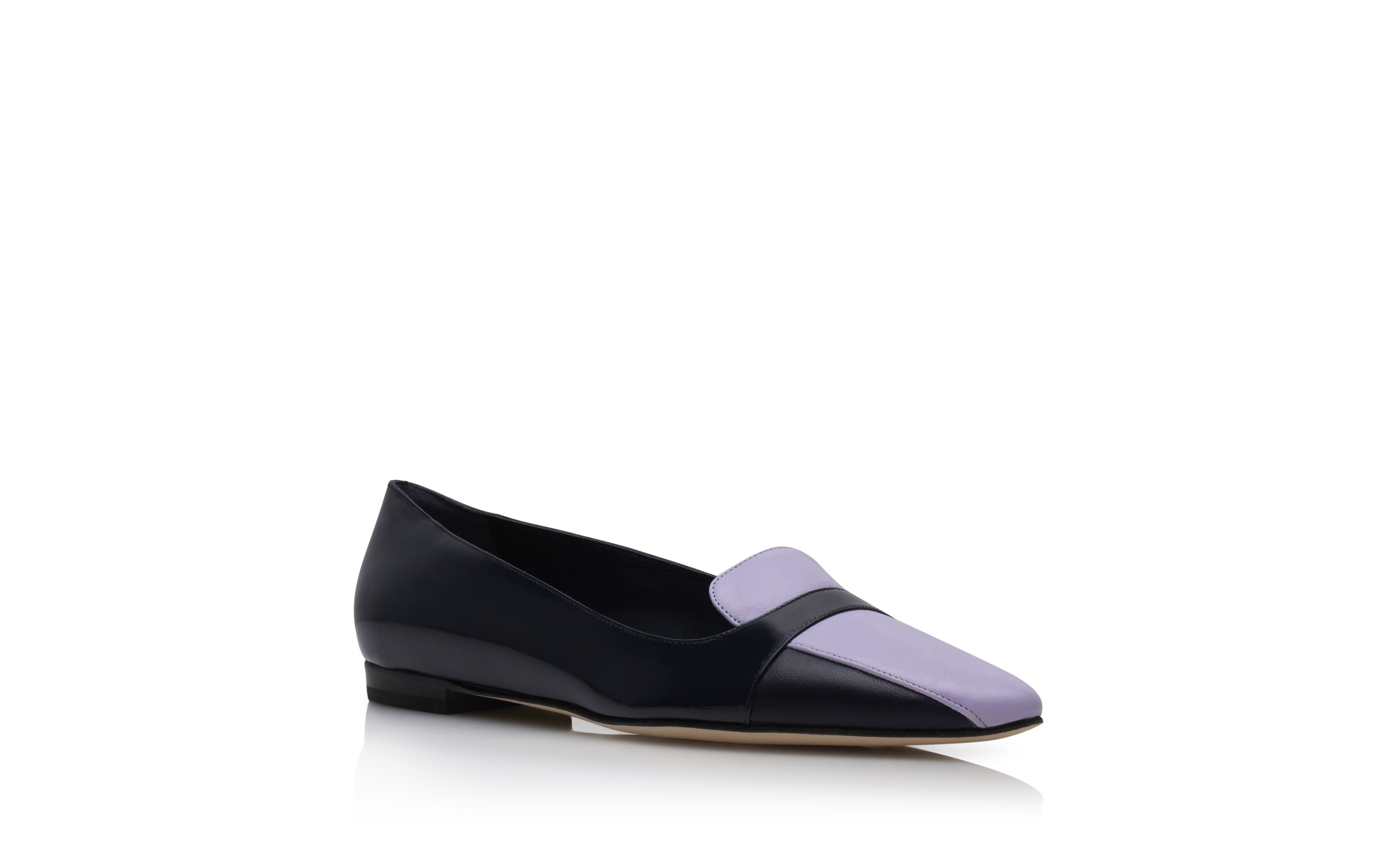Navy Blue Patent Leather Flat Shoes - 3