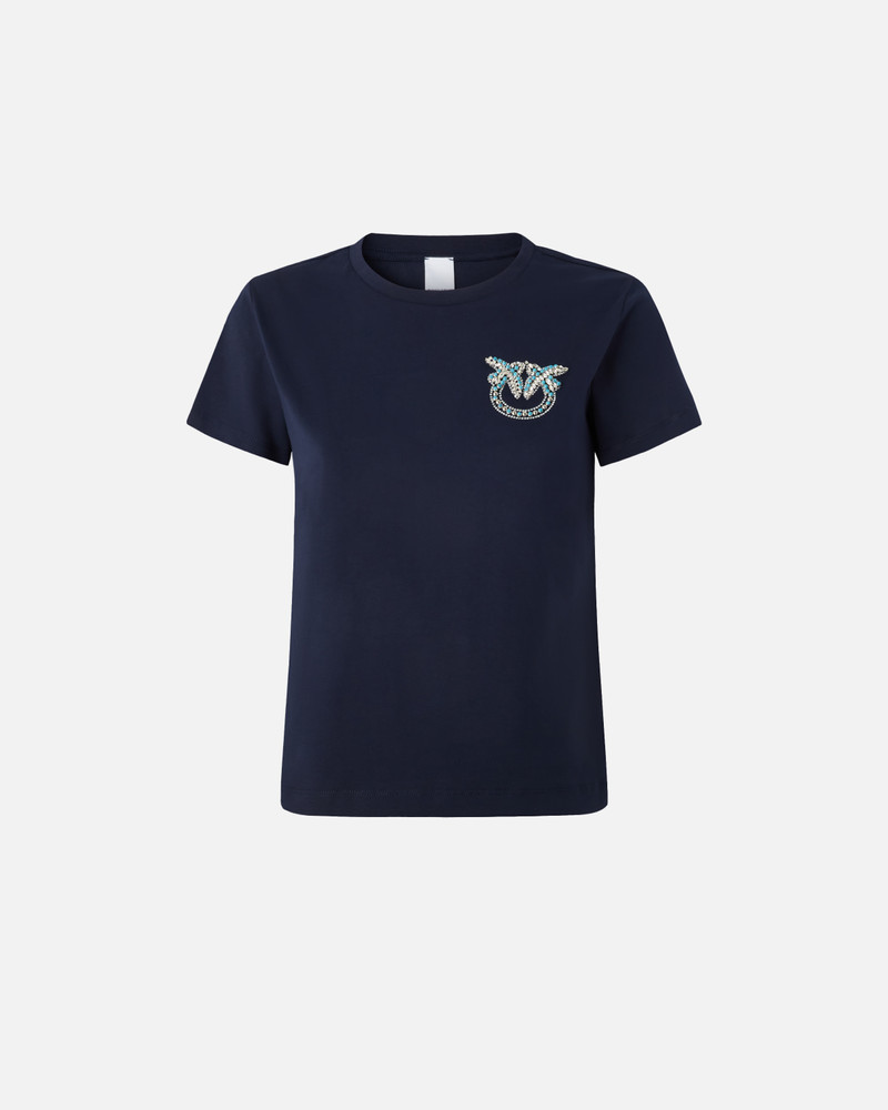 SHORT-SLEEVED T-SHIRT WITH BEJEWELLED LOVE BIRDS EMBROIDERY - 1