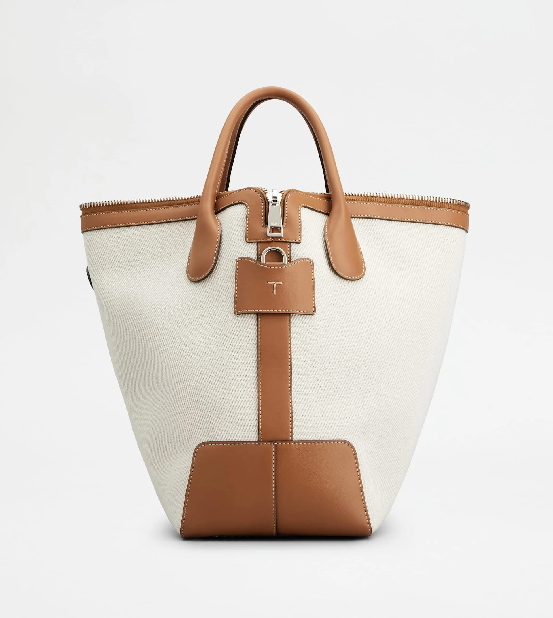 TOD'S DI BAG SWING IN CANVAS E LEATHER MEDIUM - WHITE, BROWN - 1