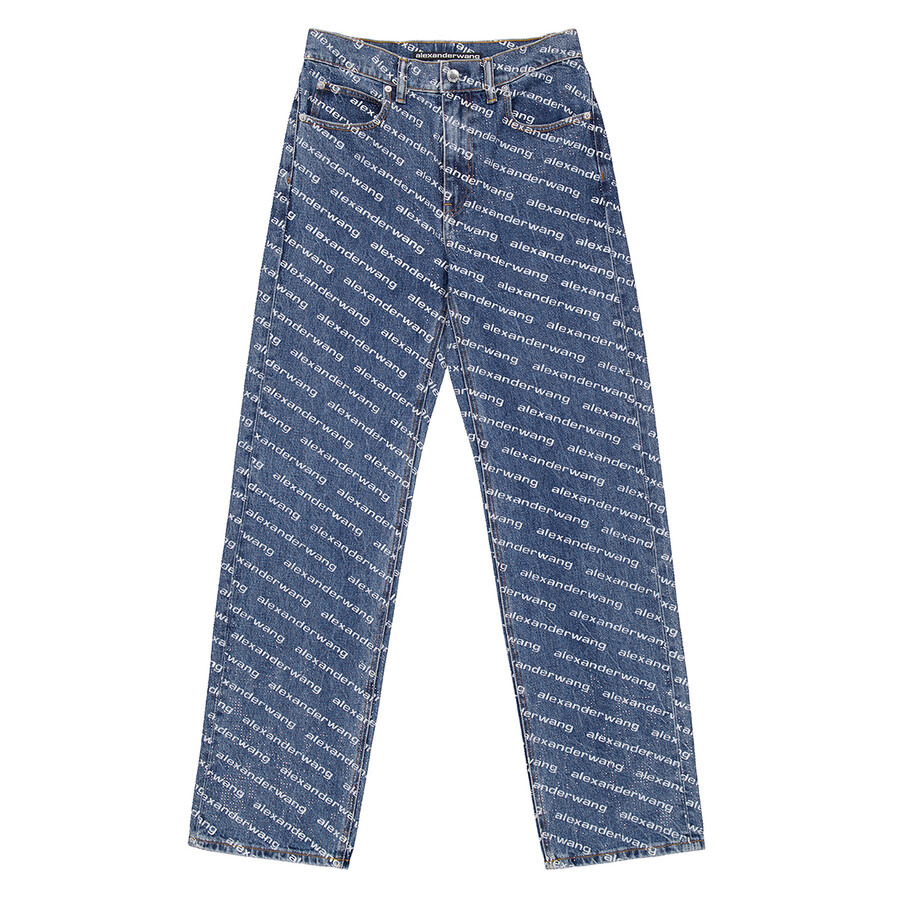 T by Alexander Wang Logo-Print Sequined Mid-Rise Straight Leg Cotton Trousers - 5