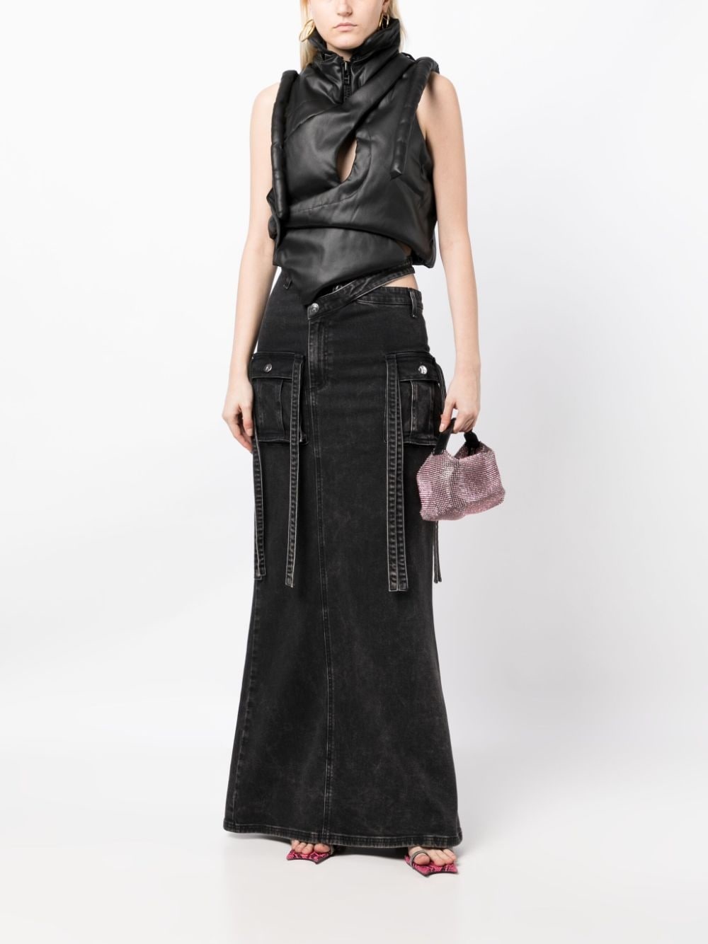 high-neck zip-up padded cropped vest - 2