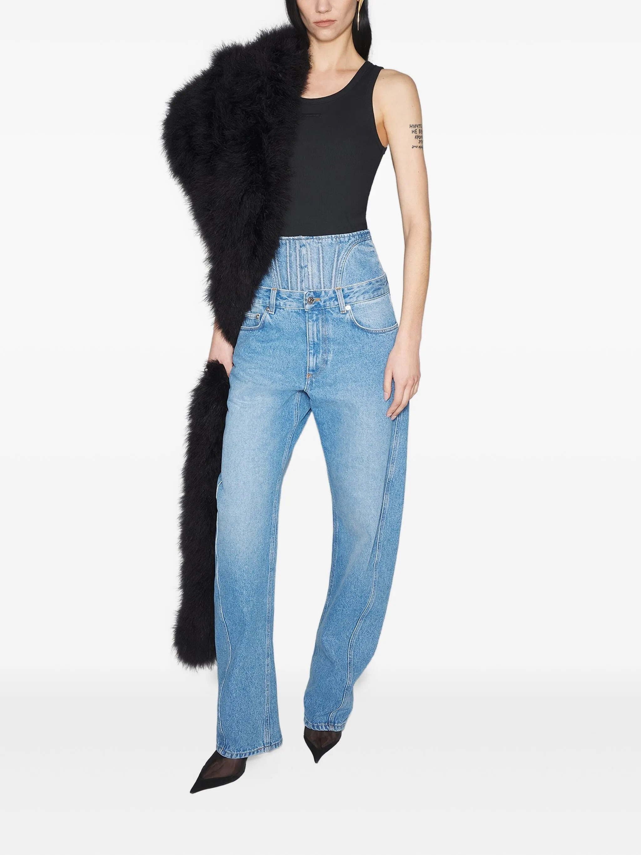 corset-detail curved jeans - 2