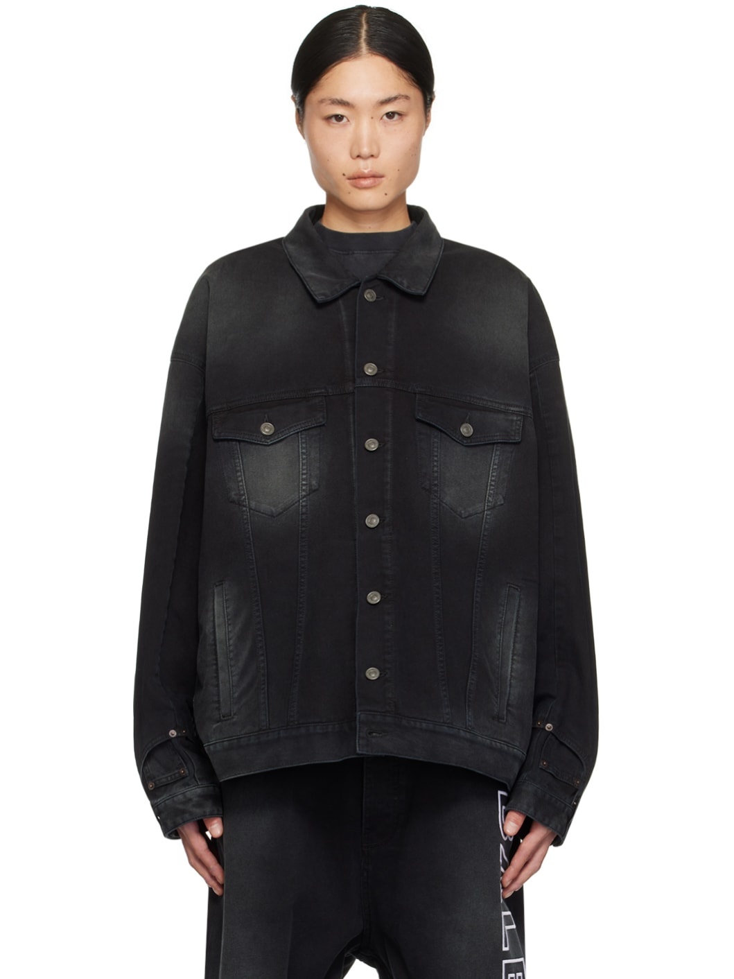 Black Deconstructed Denim Jacket - 1