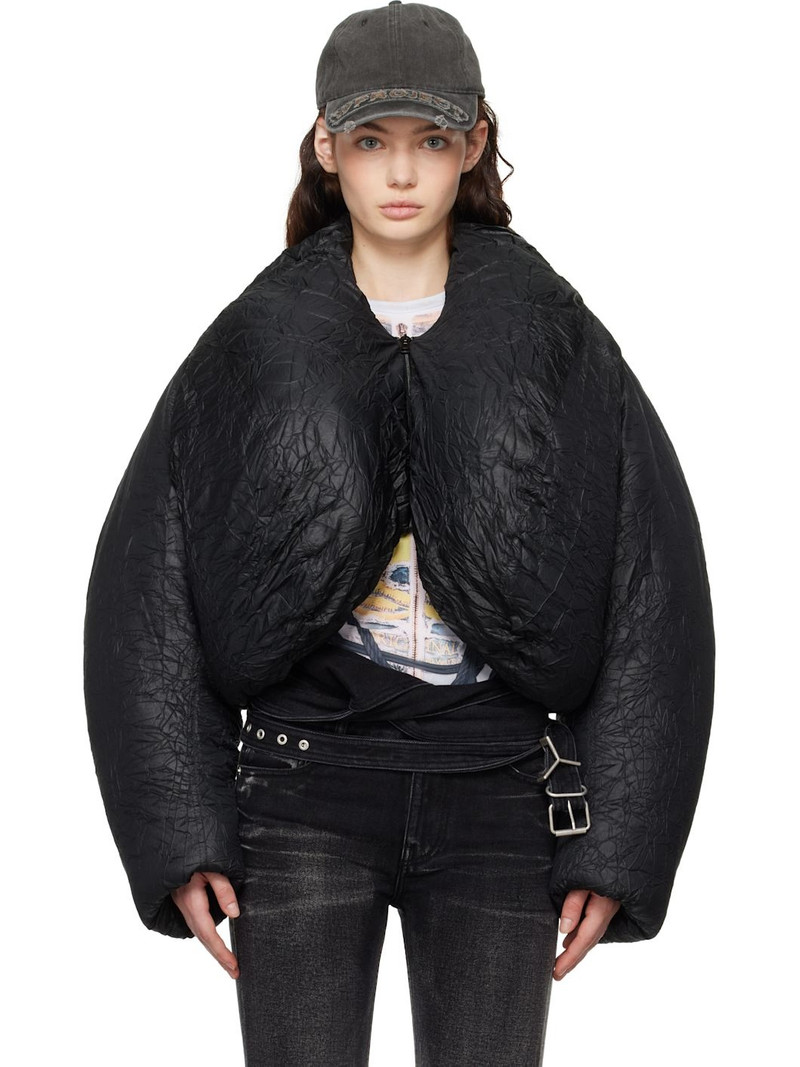 Black Cropped Puffer Jacket - 1