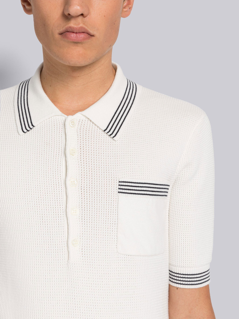 WAFFLE STITCH COTTON TIPPING STRIPE SHORT SLEEVE POLO 5