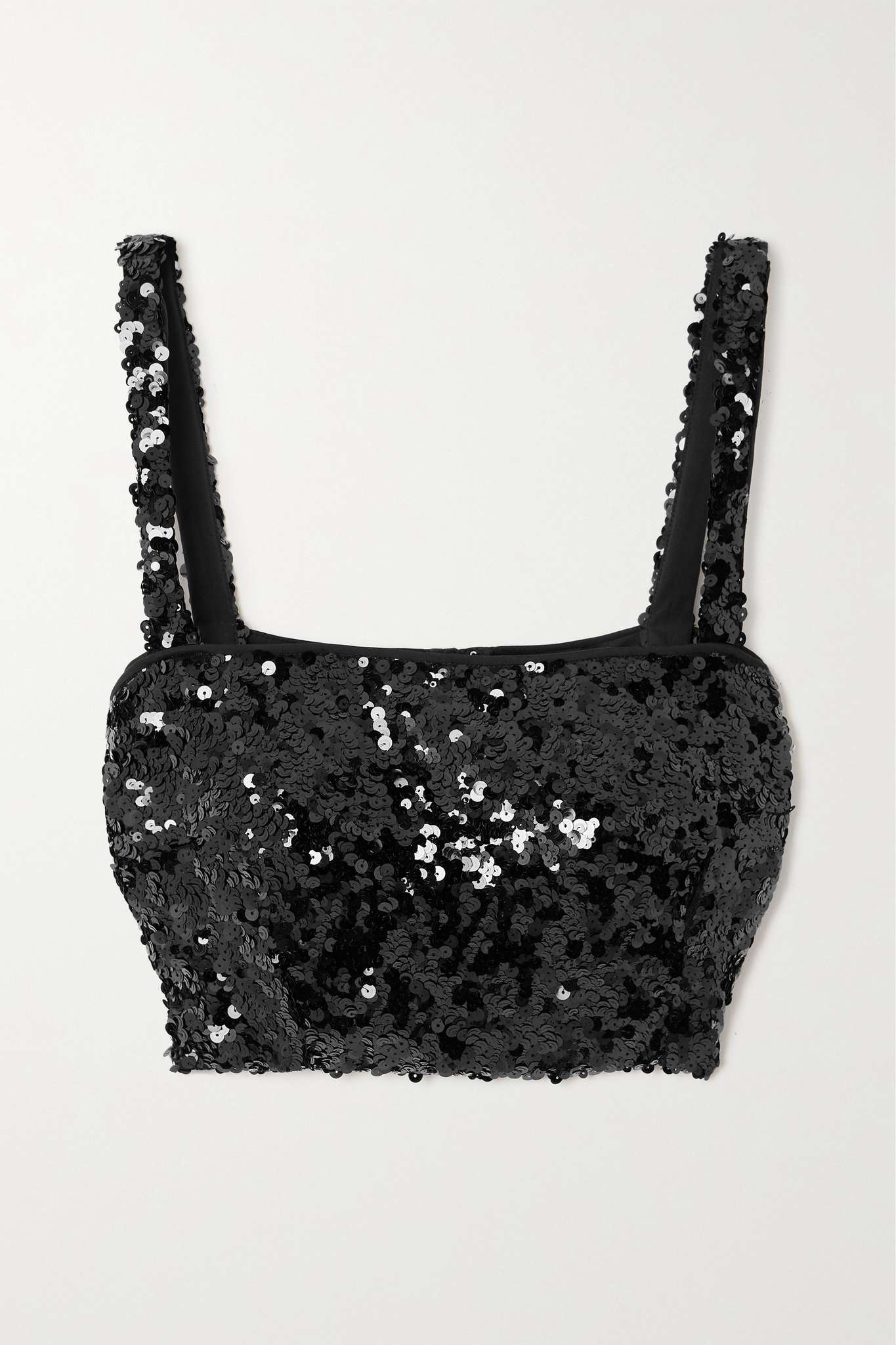 Cropped sequined stretch-tulle bustier top - 1