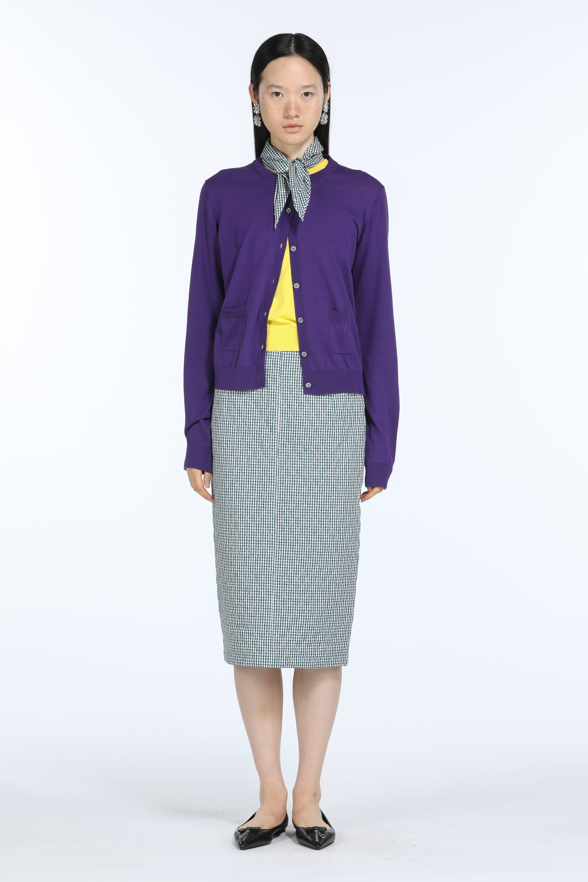 GINGHAM PRINT MIDI SKIRT - 4