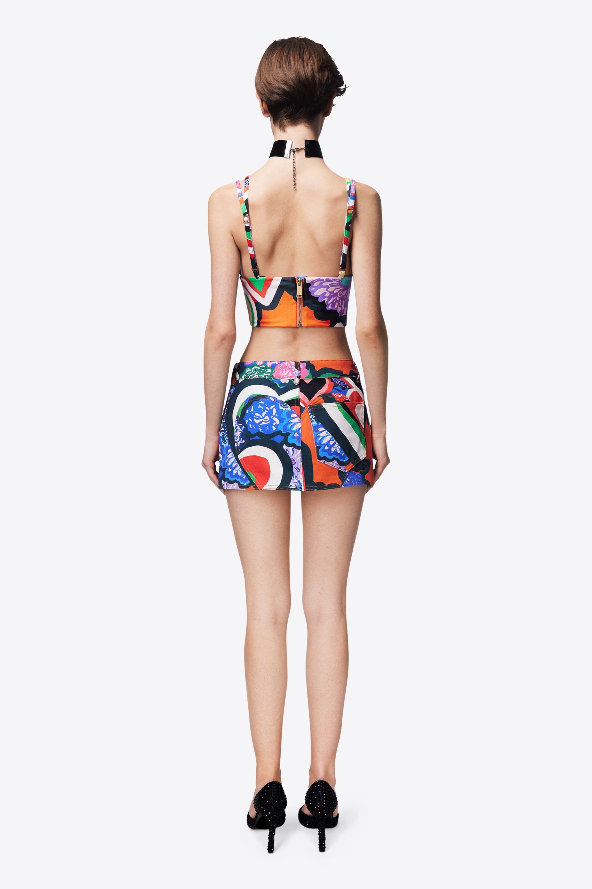 HEART PRINTED DENIM MINI SKIRT - 5